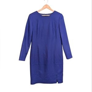 Vintage 90s Long Sleeve Shift Dress Blue Wool JG Hook Sheath